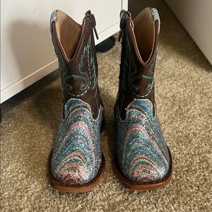 Roper Kids Boots with Brown and Blue Glitter